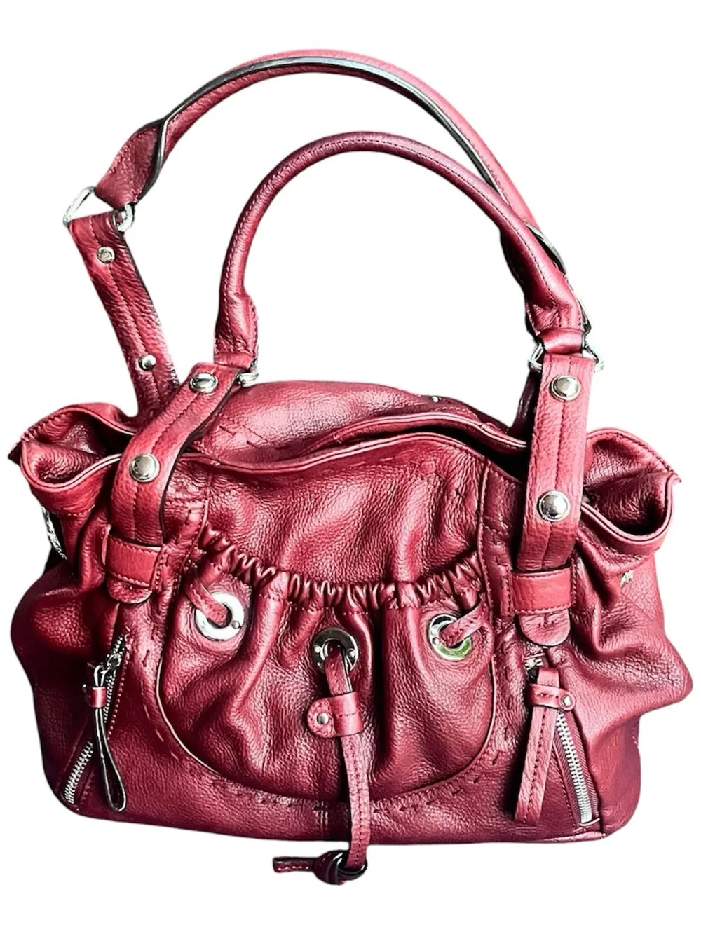 B. Makowsky Hobo Bag Purse Red Genuine Leather Slouchy